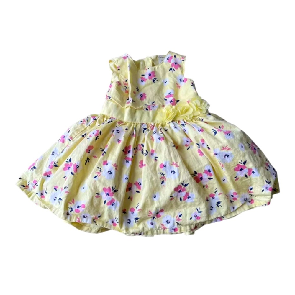 Carter’s Baby Girl Yellow Floral Print Dress, Sleeveless, Size 18 Months